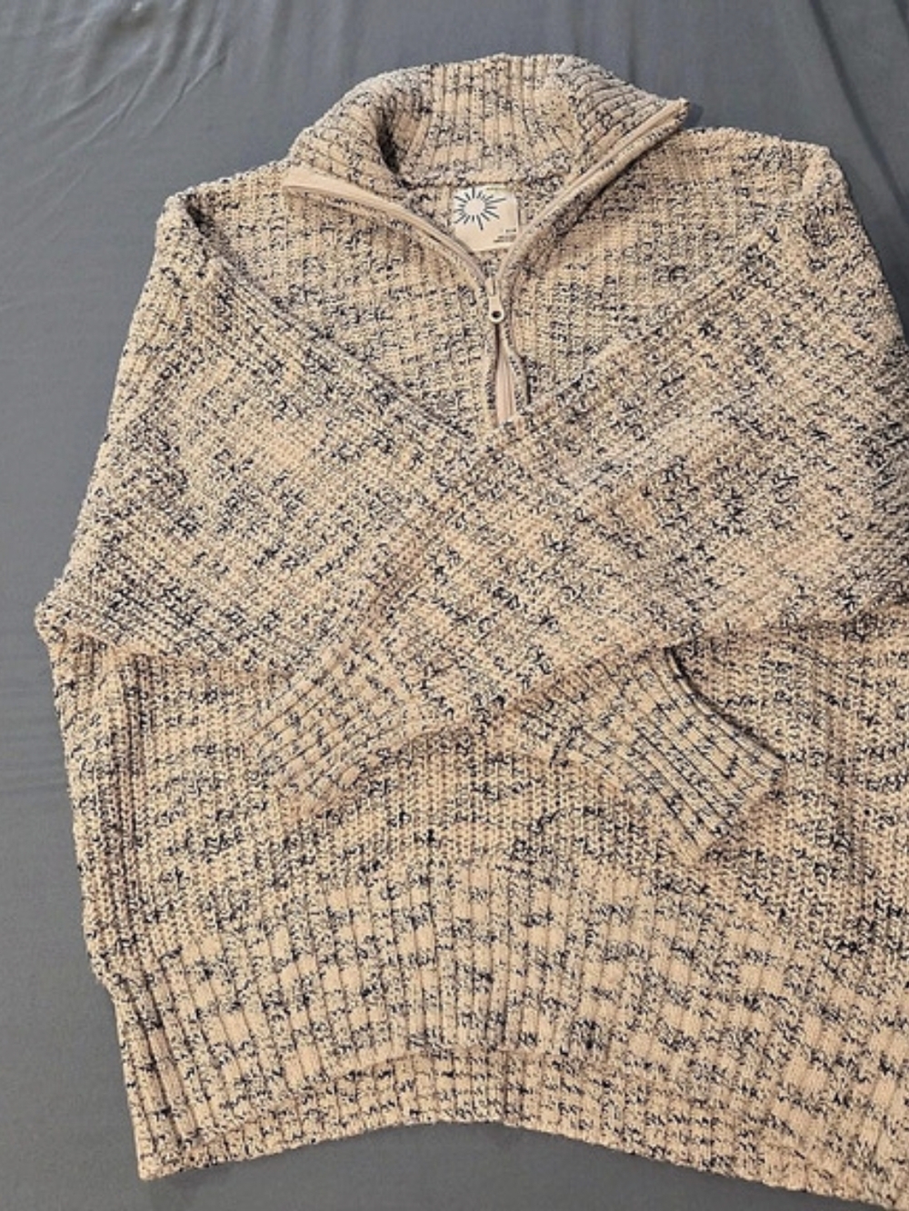 Offline by Aerie Ribbed Quarter Zip Pullover Sweater Blk & Cream Size Small